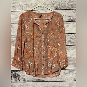 Como Vintage Boho Floral Tassel Blouse Medium